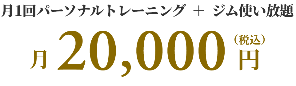 月1回パーソナルトレーニング＋ジム使い放題 月20,000円（税込）