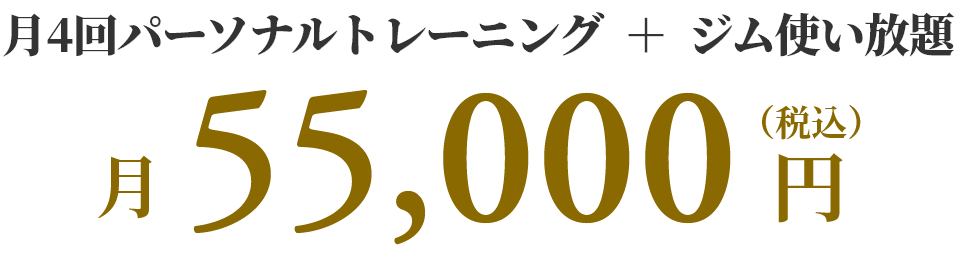 月4回パーソナルトレーニング＋ジム使い放題 月55,000円（税込）